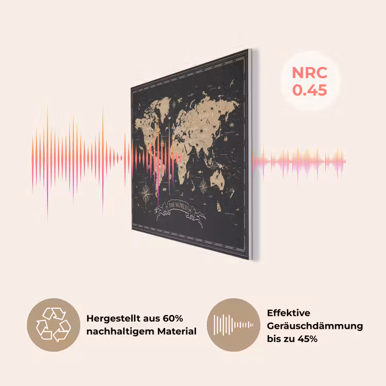 Wereldkaart - Beige - Zwart PET vilt klein -USP_DE