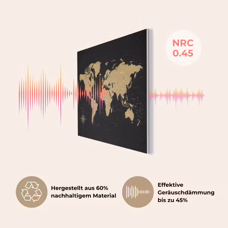 Wereldkaart - Beige - Zwart PET vilt klein -USP_DE