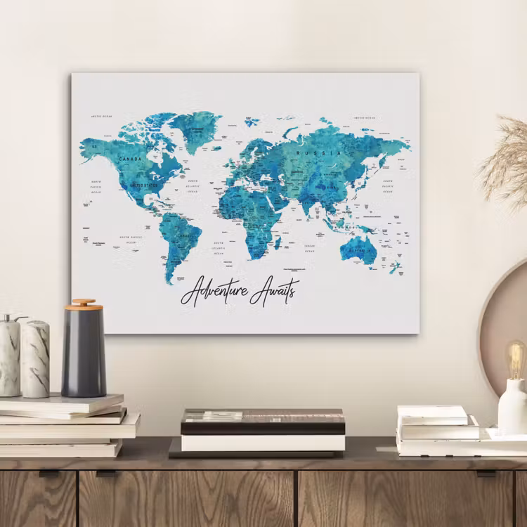 Wereldkaart - Blauw - Kleurrijk PET vilt klein -sfeer1