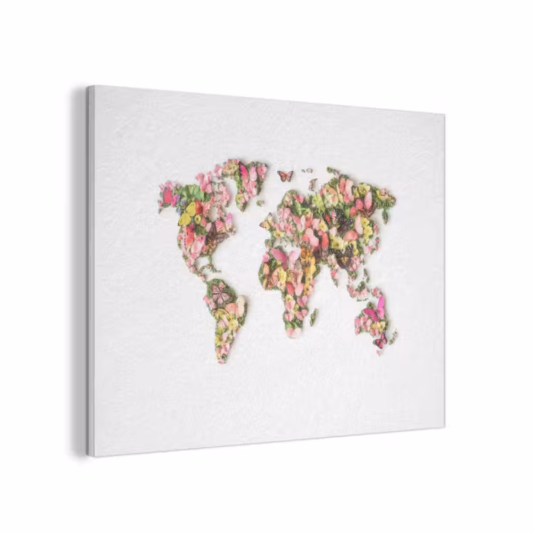 Wereldkaart - Bloemen - Felgekleurd PET vilt klein -3d