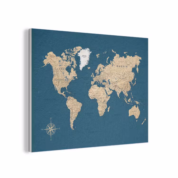Wereldkaart - Donkerblauw - Beige PET vilt klein -3d
