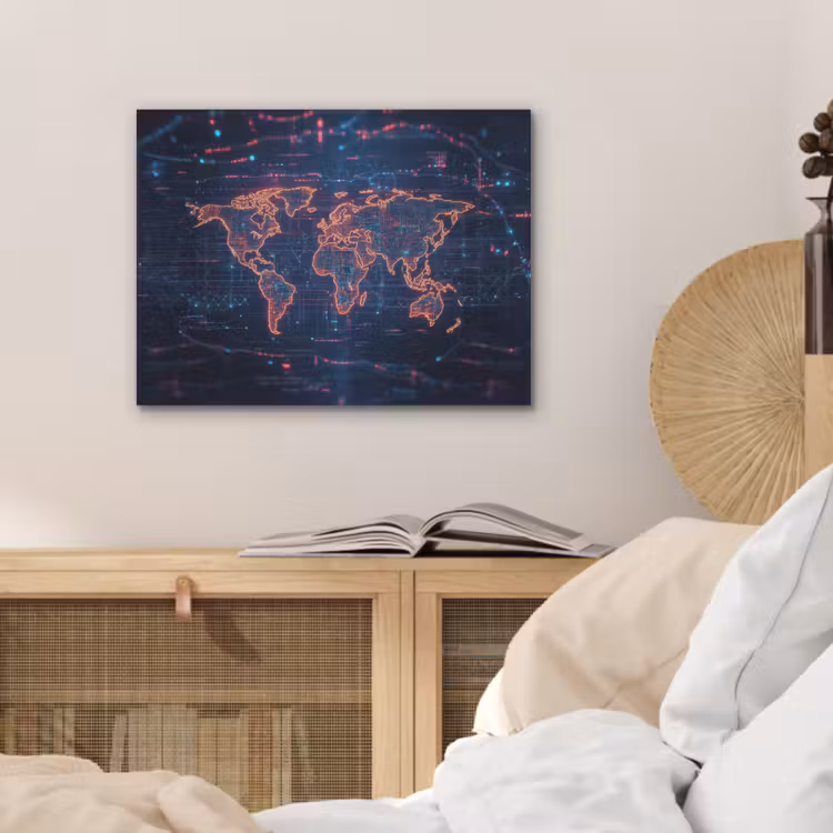 Wereldkaart - Futuristisch - Oranje PET vilt klein -sfeer3