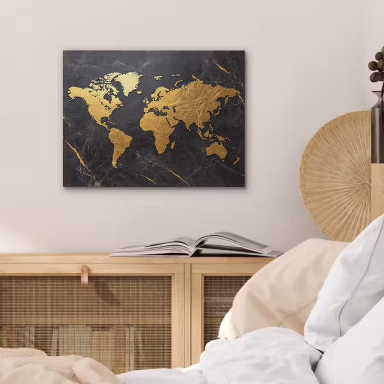 Wereldkaart - Goud - Marmer PET vilt klein -sfeer3