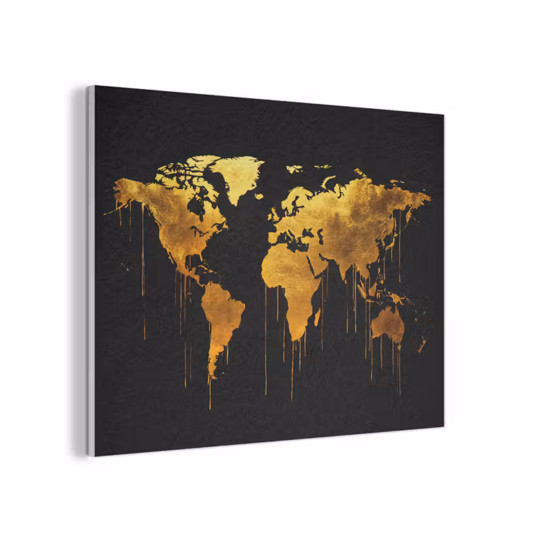 Wereldkaart - Goud - Druipen - Zwart PET vilt klein -3d