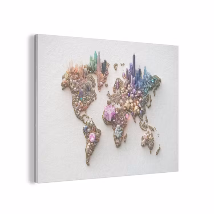 Wereldkaart - Kristallen - Unieke tinten PET vilt klein -3d