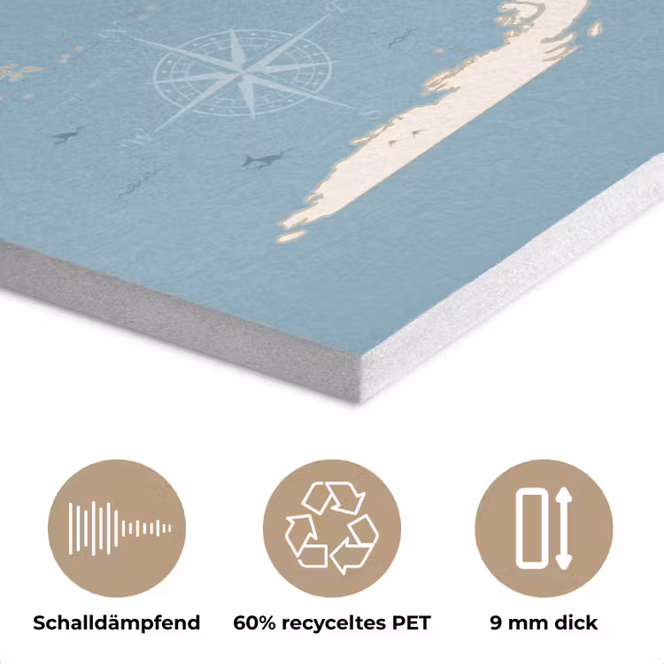 Wereldkaart - Oceaan - Realistisch - Blauw PET vilt klein -closeup_DE
