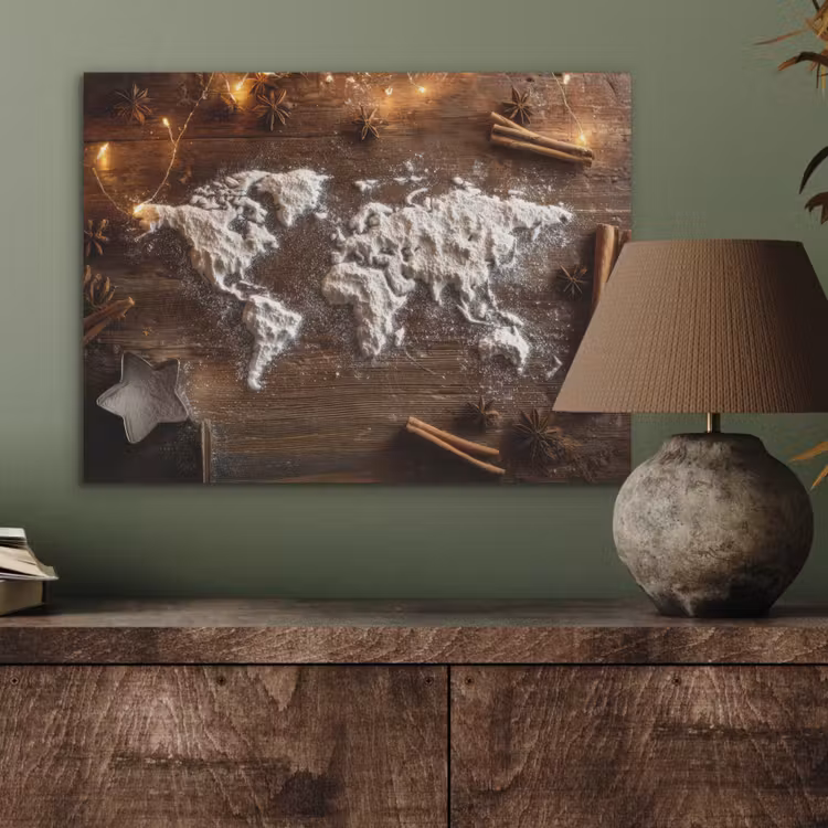 Wereldkaart - Poedersuiker - Hout PET vilt klein -sfeer2