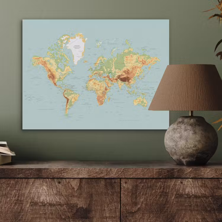 Wereldkaart - Realistisch - Blauw PET vilt klein -sfeer2