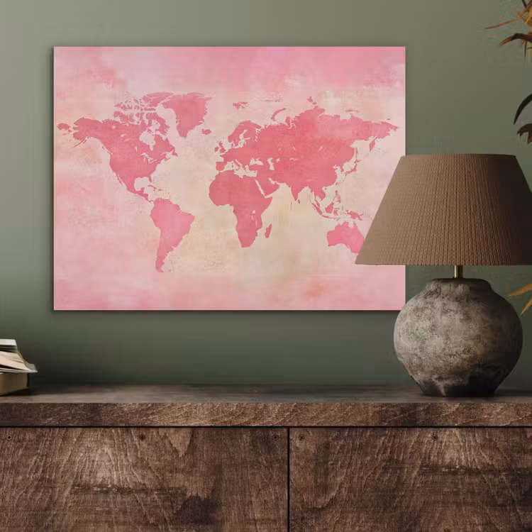 Wereldkaart - Roze - Vaag PET vilt klein -sfeer2
