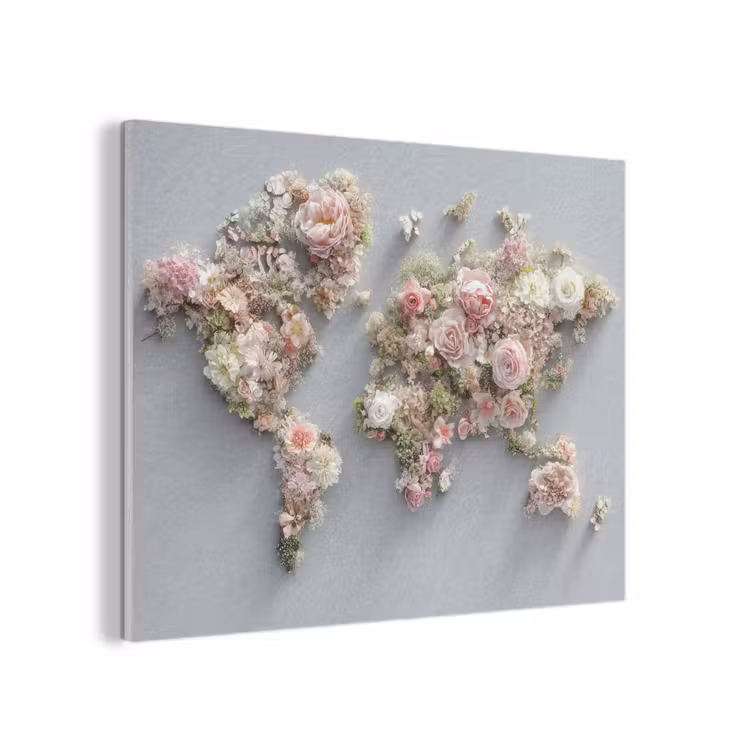 Wereldkaart - Rozen - Roze PET vilt klein -3d