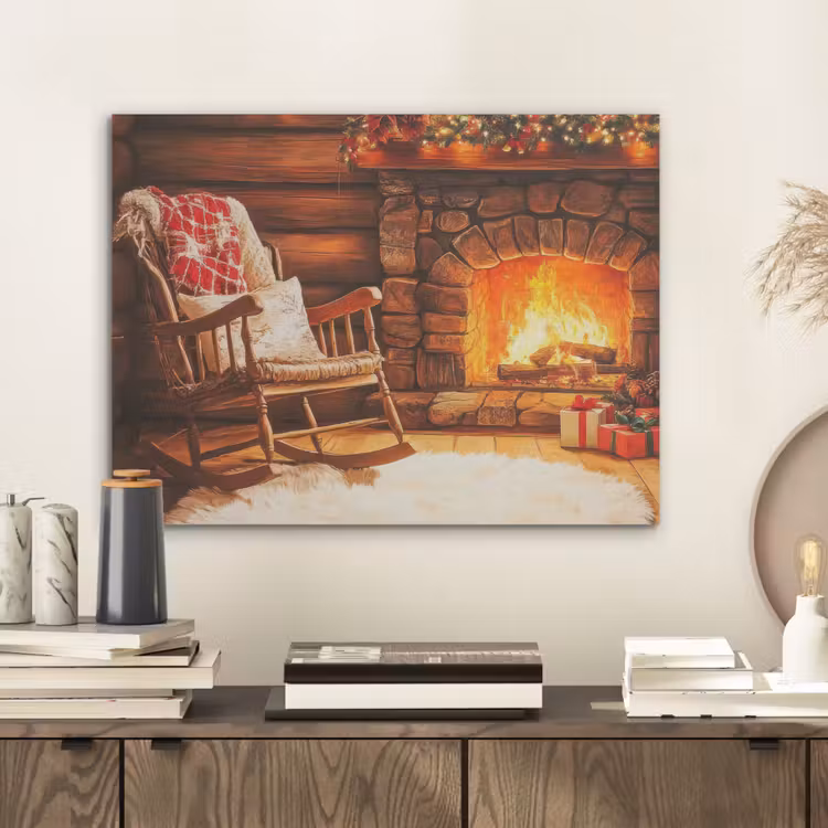 Winter - Kerst - Huis - Openhaard PET vilt klein -sfeer1