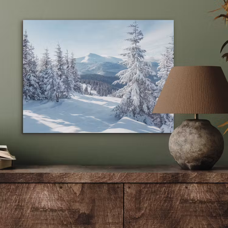 Winterlandschap - Natuur - Berg - Bomen - Sneeuw PET vilt klein -sfeer2