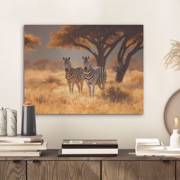 Zebra's - Savannelandschap - Gras PET vilt klein -sfeer1