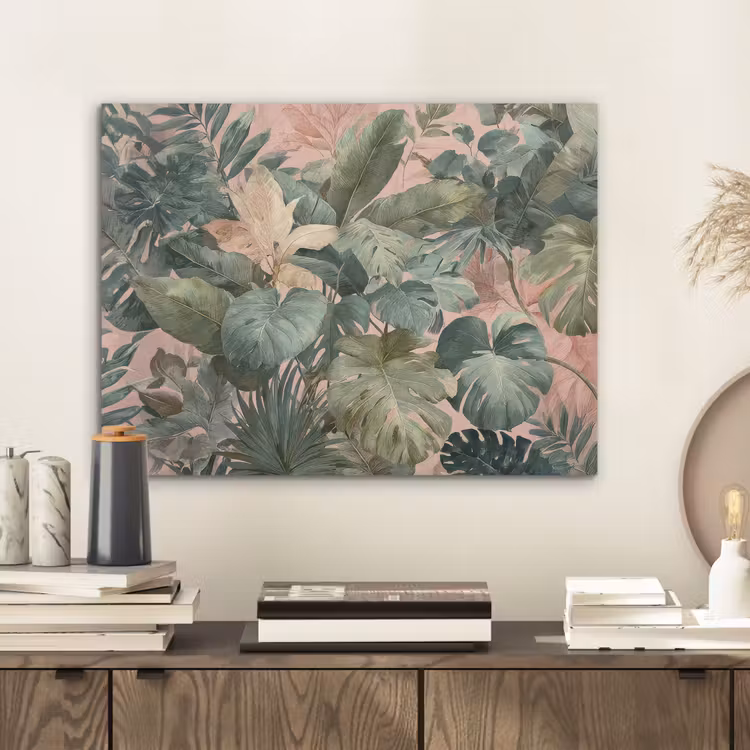 Compositie van bladeren - Groen - Roze PET vilt klein -sfeer1