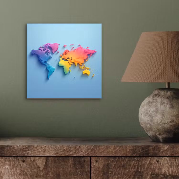 3D - Regenboog - Wereldkaart aluminium wit klein -sfeer2