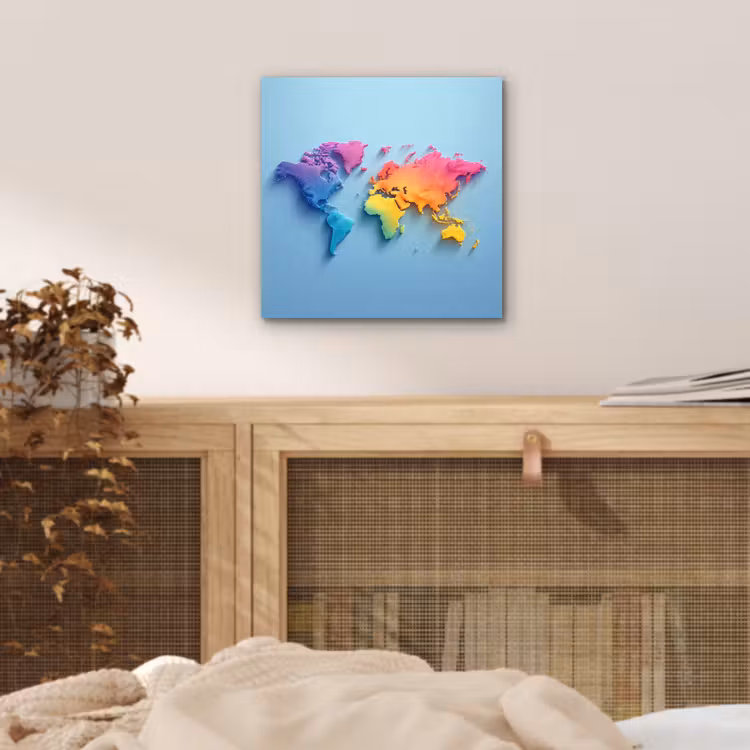3D - Regenboog - Wereldkaart aluminium wit klein -sfeer3