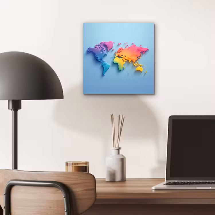 3D - Regenboog - Wereldkaart aluminium wit klein -sfeer5