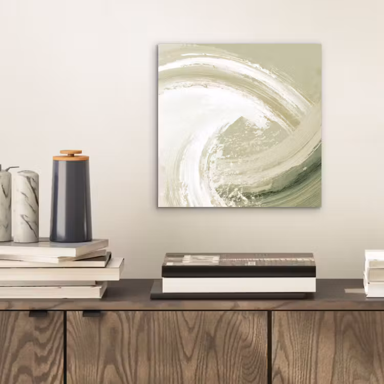 Abstract - Penseelstreken - Golven - Groen aluminium wit klein -sfeer1