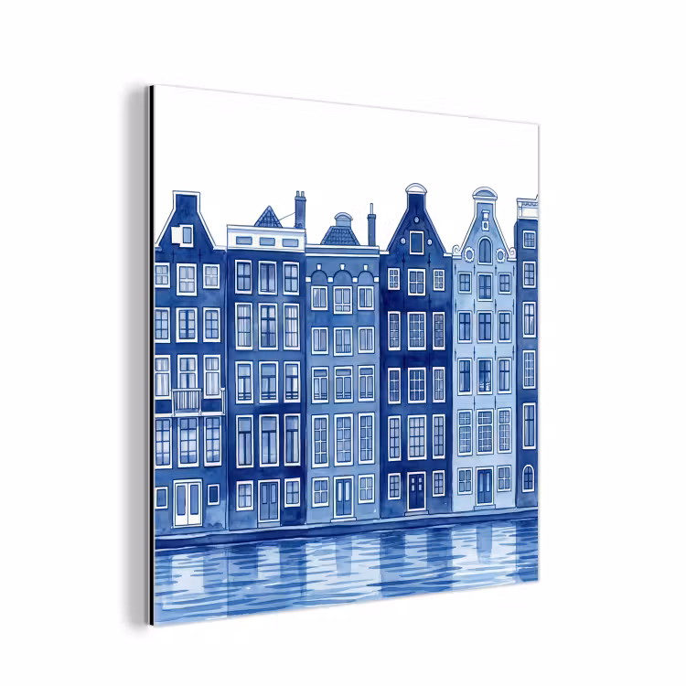 Aquarel - Grachtenpanden - Delfts - Blauw aluminium wit klein -3d