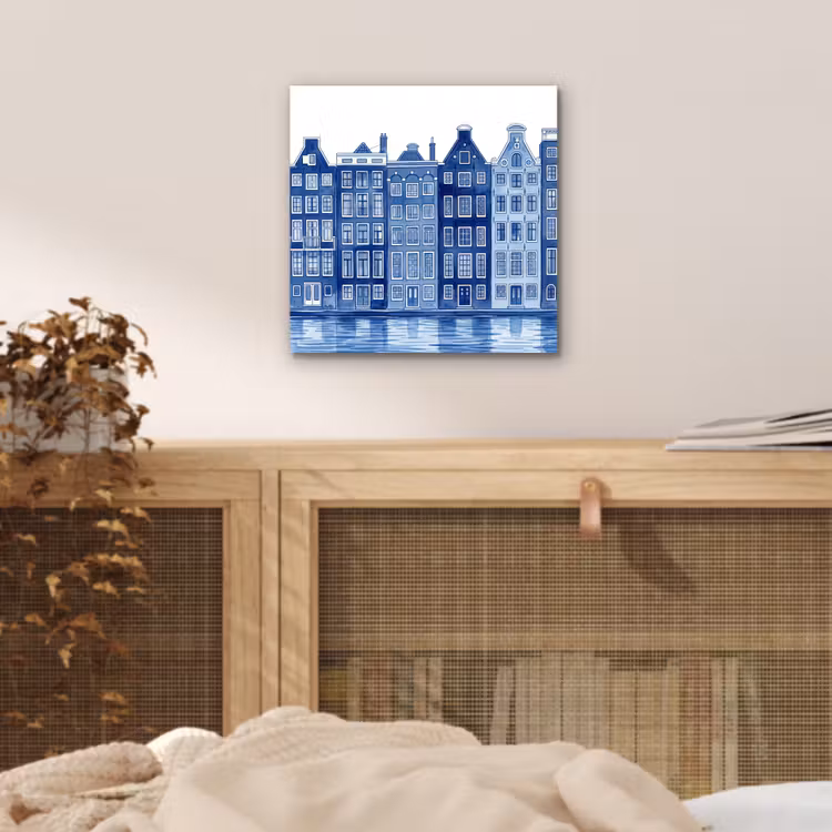 Aquarel - Grachtenpanden - Delfts - Blauw aluminium wit klein -sfeer3