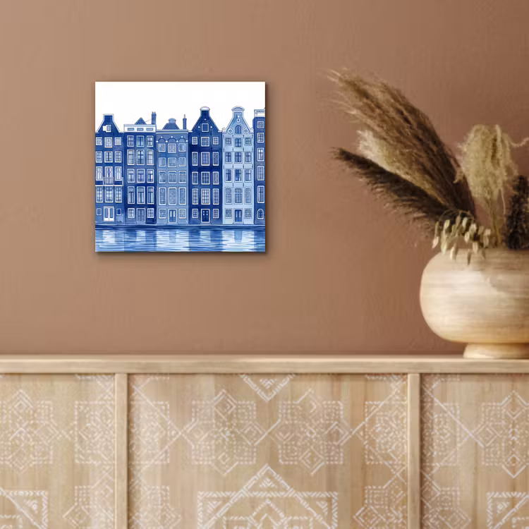 Aquarel - Grachtenpanden - Delfts - Blauw aluminium wit klein -sfeer4