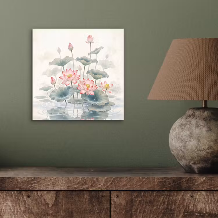 Aquarel - Lotusbloemen - Kleurrijk aluminium wit klein -sfeer2