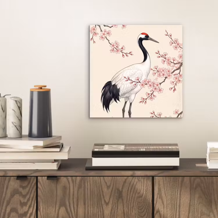 Aziatisch - Kraanvogel - Beige aluminium wit klein -sfeer1