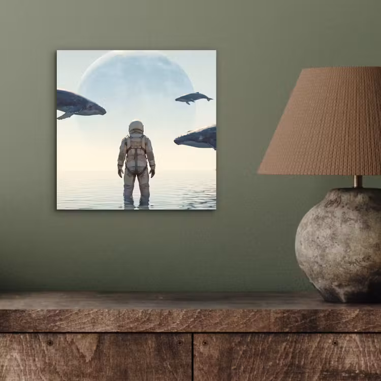 Alu-Dibond-Bild - Astronaut – Wal – Fantasie - Ruimtevaarder - Walvis - Fantasie aluminium wit klein