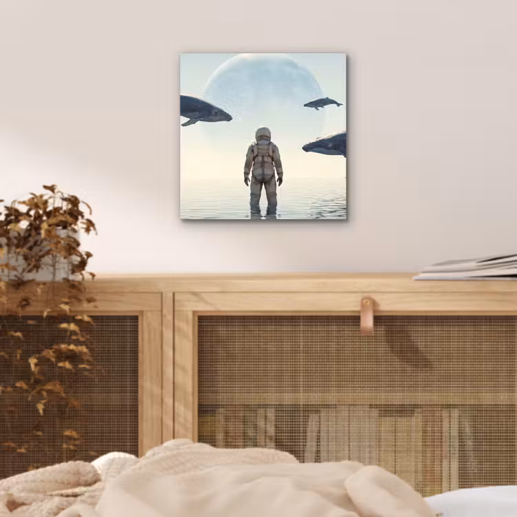 Alu-Dibond-Bild - Astronaut – Wal – Fantasie - Ruimtevaarder - Walvis - Fantasie aluminium wit klein