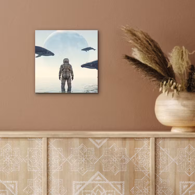 Alu-Dibond-Bild - Astronaut – Wal – Fantasie - Ruimtevaarder - Walvis - Fantasie aluminium wit klein