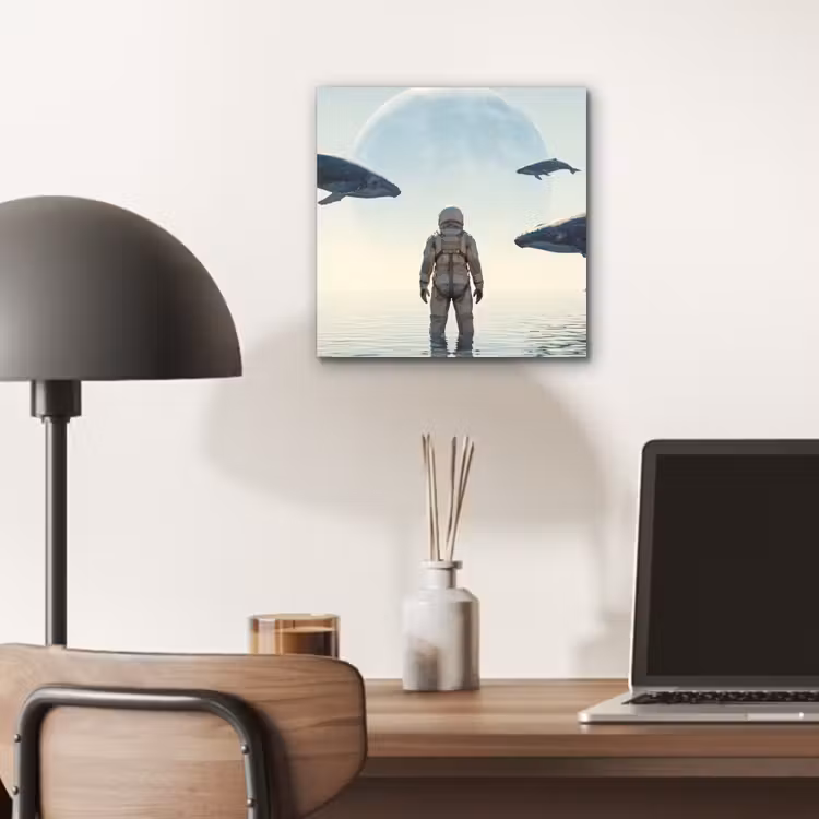 Alu-Dibond-Bild - Astronaut – Wal – Fantasie - Ruimtevaarder - Walvis - Fantasie aluminium wit klein