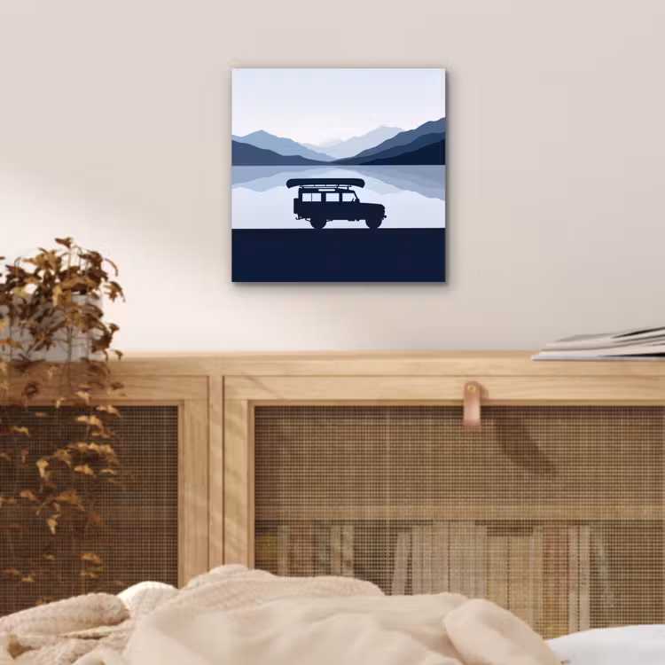 Auto - Meer - Bergen - Blauw aluminium wit klein -sfeer3
