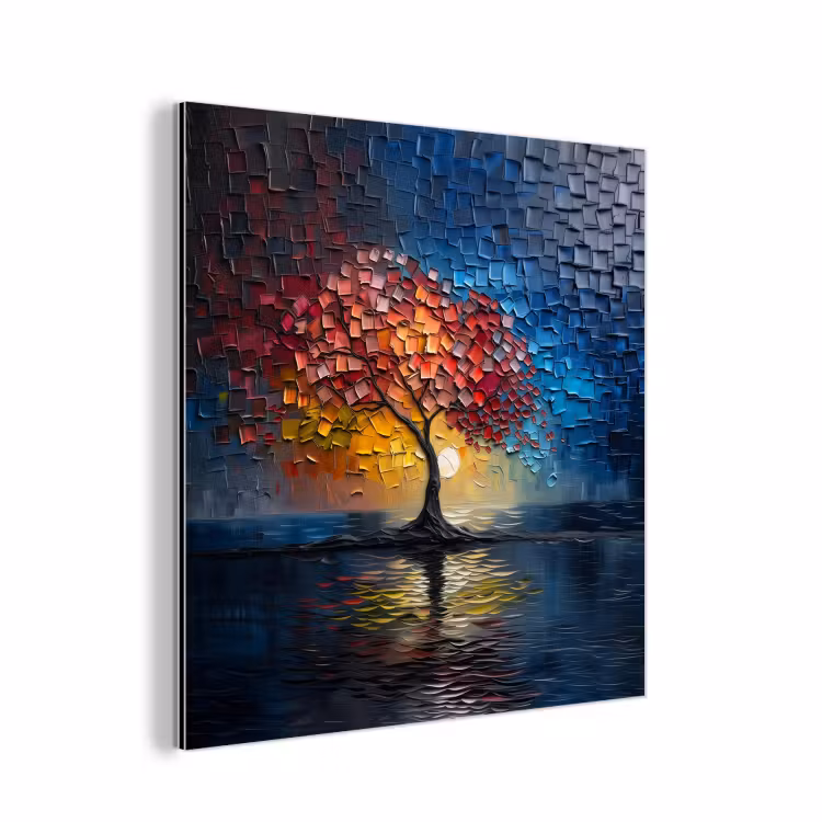 Boom - Blauw - Bladeren - Vakken aluminium wit klein -3d