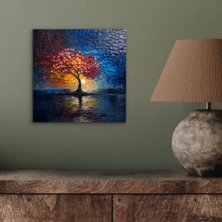 Boom - Blauw - Bladeren - Vakken aluminium wit klein -sfeer2
