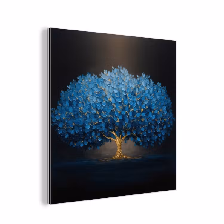 Boom - Blauw - Bladeren - Penseelstreken aluminium wit klein -3d
