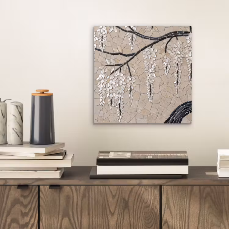 Boom - Bloemen - Mozaïek - Kunst - Wit aluminium wit klein -sfeer1