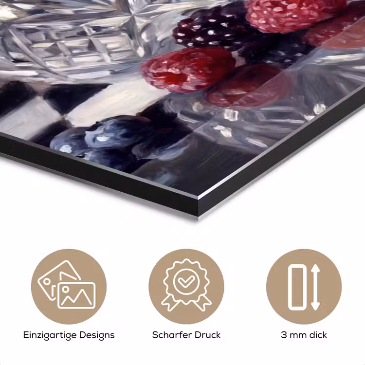 Alu-Dibond-Bild - Beeren – Kristall – Stillleben - Bessen - Kristal - Stilleven aluminium wit klein