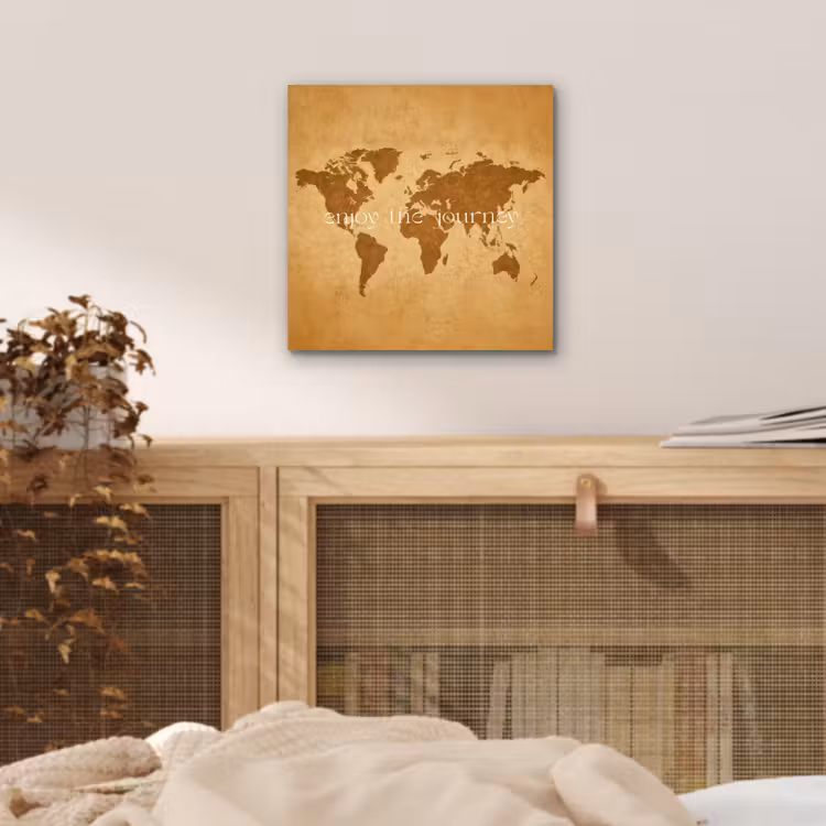 Beige - Papierstructuur - Wereldkaart aluminium wit klein -sfeer3