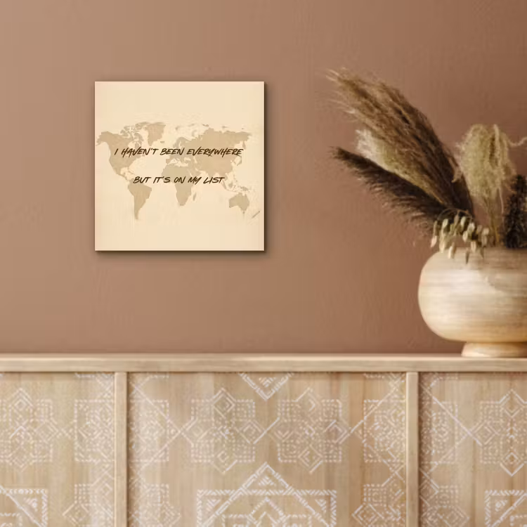 Beige - Wereldkaart - Quote - Handgeschreven aluminium wit klein -sfeer4