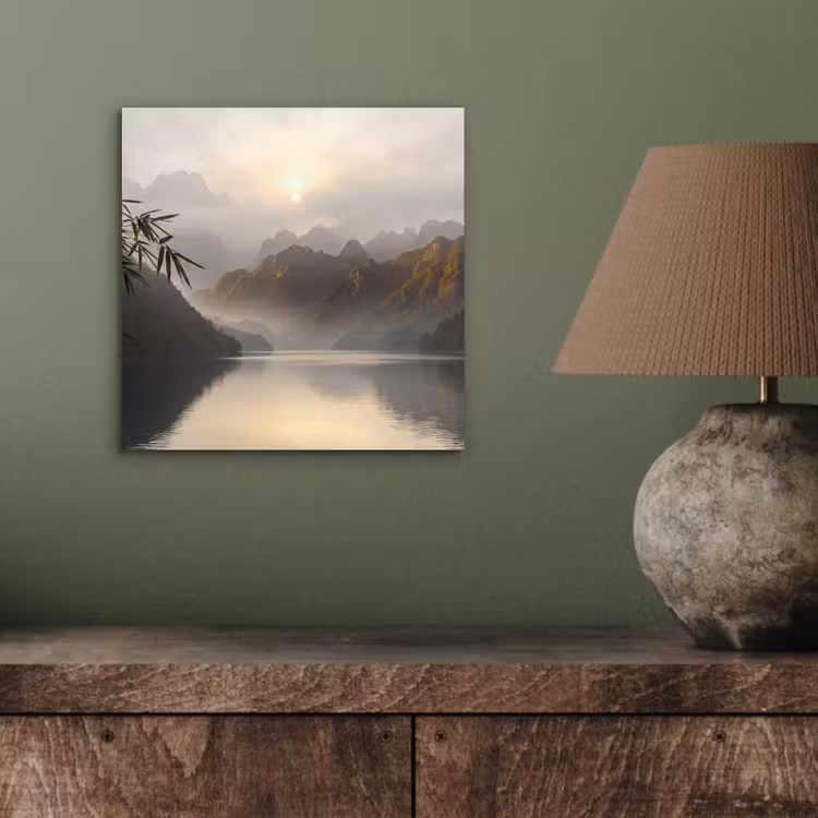Bergen - Water - Mist - Natuur - Landschap aluminium wit klein -sfeer2