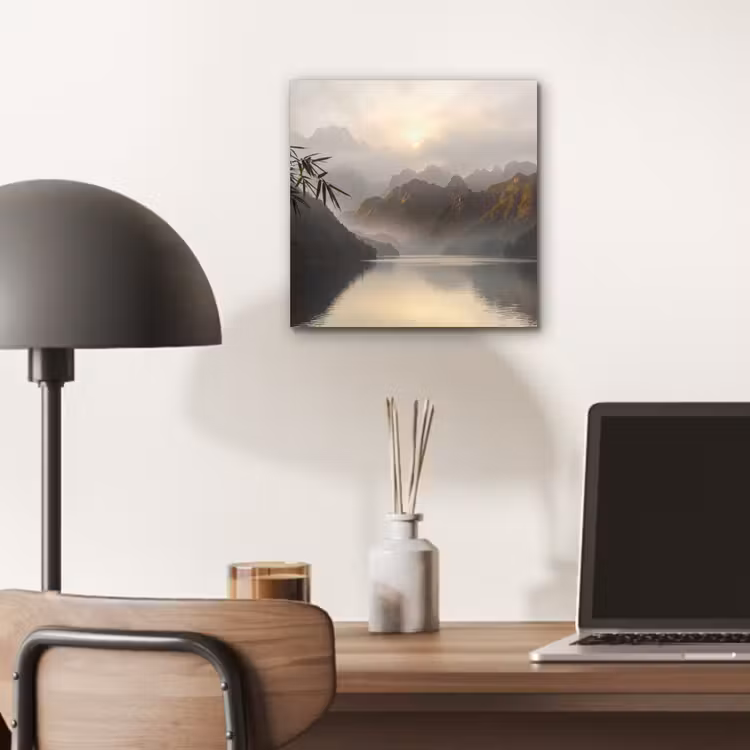 Bergen - Water - Mist - Natuur - Landschap aluminium wit klein -sfeer5