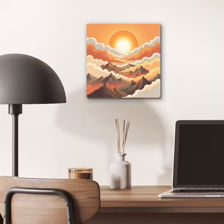 Bergen - Wolken - Natuur - Zonsopgang - Oranje aluminium wit klein -sfeer5