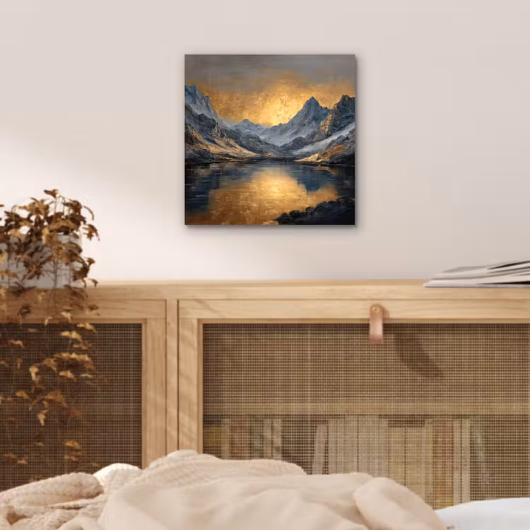Berglandschap met Gouden Zonsondergang aluminium wit klein -sfeer3