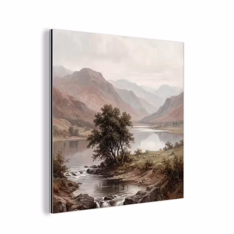Berglandschap - Meer - Bergen - Vallei - Klassiek aluminium wit klein -3d