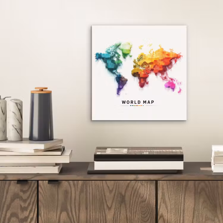 Pixels - Wereldkaart - Kleurverloop aluminium wit klein -sfeer1