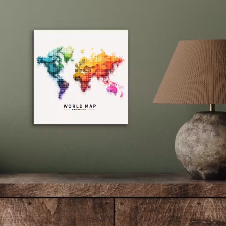 Pixels - Wereldkaart - Kleurverloop aluminium wit klein -sfeer2
