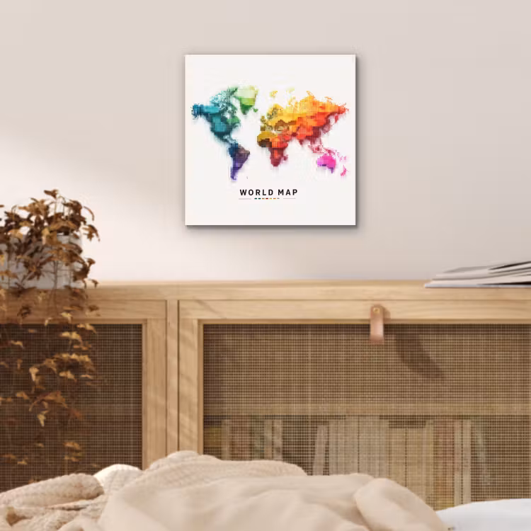 Pixels - Wereldkaart - Kleurverloop aluminium wit klein -sfeer3