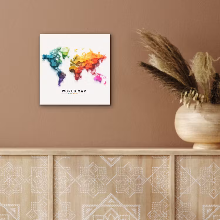 Pixels - Wereldkaart - Kleurverloop aluminium wit klein -sfeer4