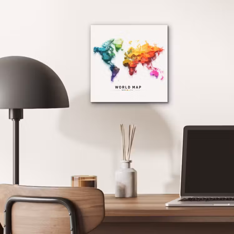 Pixels - Wereldkaart - Kleurverloop aluminium wit klein -sfeer5