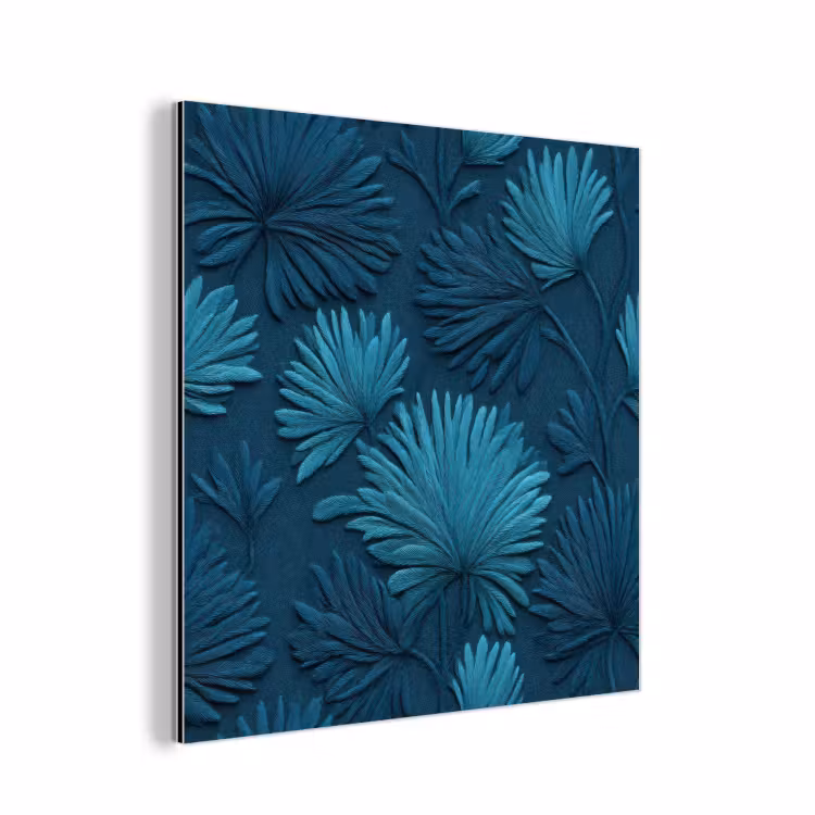 Bladeren - Reliëf - Patroon - Oceaanblauw - Modern aluminium wit klein 46 -3d